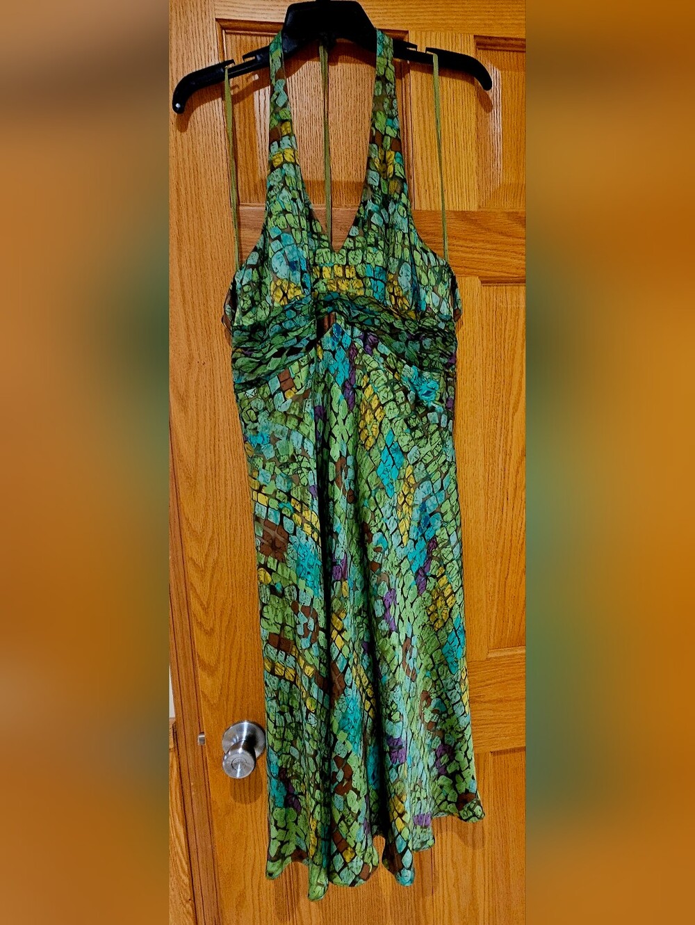 Jones New York Silk Green Mosaic Halter-Style Jumpsuit